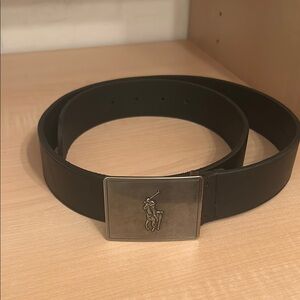 Ralph Lauren Black Leather Belt with Silver Buckle